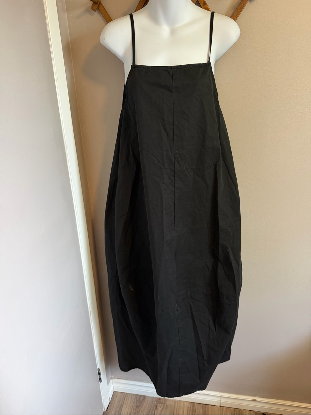Zara Black Cotton Balloon Cocoon Midi Lagenlook Dress NWT S